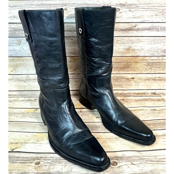 Cole Haan Mens Black Leather Pull on Western Cowboy Boots Size 11.5 W - Picture 1 of 14